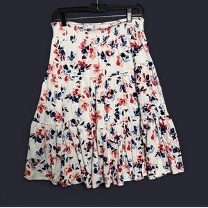St. John's Bay S Small Red White Blue Floral Tiered Midi Skirt Boho Cottagecore